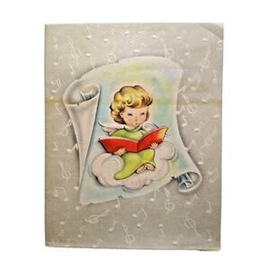 Sweet Angel Girl Singing Sits On Cloud Religious Christmas Greeting Card 1945